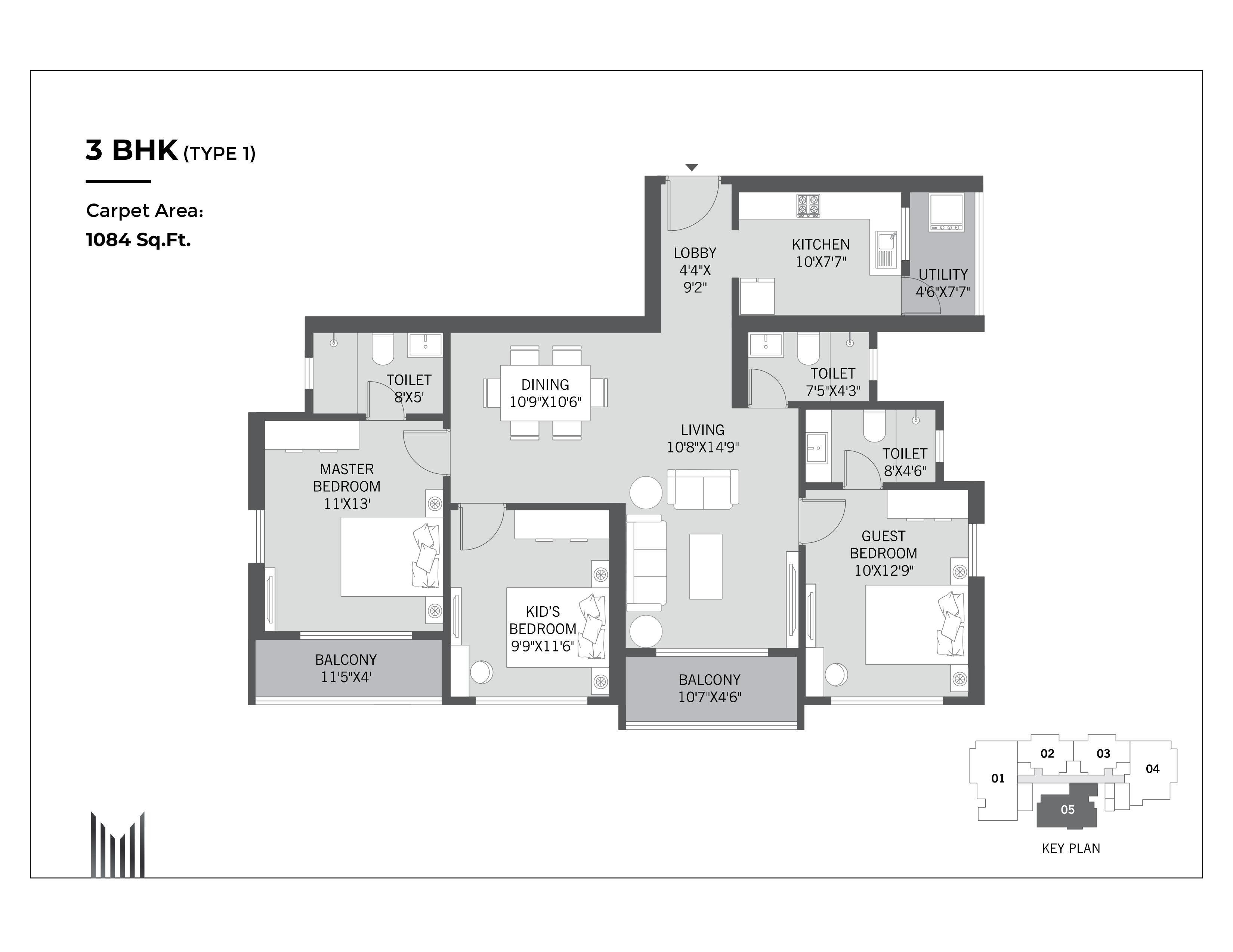 Platinum Marvelle 3 BHK floor plan